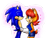 Size: 1024x768 | Tagged: safe, artist:carolline2121, sally acorn, sonic the hedgehog, chipmunk, hedgehog, 2016, duo, heart, looking at each other, sally x sonic, sally's ringblader outfit, shipping, simple background, straight, transparent background