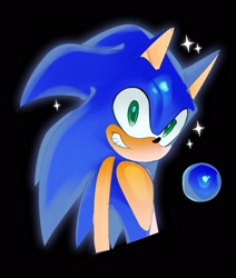 Size: 1847x2179 | Tagged: safe, artist:guitar_00000001, sonic the hedgehog, 2025, black background, grin, simple background, smile, solo, sparkles