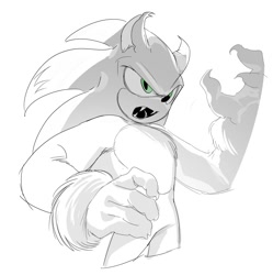 Size: 1990x2000 | Tagged: safe, artist:guitar_00000001, sonic the hedgehog, hedgehog, sonic unleashed, 2025, male, simple background, solo, sonic the werehog, spot color, standing, were form, werehog, white background