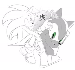 Size: 2000x1868 | Tagged: safe, artist:guitar_00000001, sonic the hedgehog, 2025, butterfly, greyscale, literal animal, monochrome, simple background, sitting, smile, solo, spot color, white background