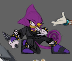 Size: 898x764 | Tagged: safe, artist:eighttalestale, espio the chameleon, 2025, chameleon, clothes, eyelashes, female, fully clothed, gender swap, heart chest, holding something, japanese clothes, knife, kunai knife, posing, solo, solo female