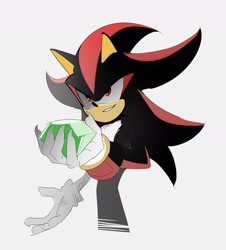 Size: 2434x2696 | Tagged: safe, artist:guitar_00000001, shadow the hedgehog, 2025, chaos emerald, holding something, simple background, smile, solo, standing, white background