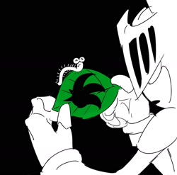 Size: 1636x1616 | Tagged: safe, artist:guitar_00000001, sonic and the black knight, 2025, black background, greyscale, holding something, implied sonic, leaf, literal animal, monochrome, simple background, sir lancelot, solo, spot color