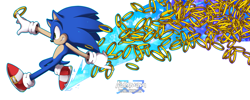 Size: 4000x1600 | Tagged: safe, artist:aidenunu, sonic the hedgehog, hedgehog, 2014, clenched teeth, holding something, looking ahead, looking offscreen, male, ring, side view, simple background, smile, solo, solo male, speedpaint available, speedpaint in description, white background, youtube link in description