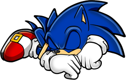 Size: 703x447 | Tagged: safe, artist:lightningchaos20, sonic the hedgehog, hedgehog, 2012, eyes closed, male, simple background, sleeping, solo, solo male, style emulation, transparent background, uekawa style