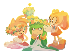 Size: 1700x1250 | Tagged: safe, artist:cheroy, amy rose, cheese (chao), cosmo the seedrian, cream the rabbit, seedrian, best friends, flower crown