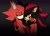 Size: 2000x1434 | Tagged: safe, artist:pirog-art, gadget the wolf, shadow the hedgehog, hedgehog, wolf, 2021, blood, carrying them, duo, duo male, frown, gadget x shadow, gay, glowing eyes, gradient background, lidded eyes, looking at viewer, male, males only, shipping, smile, standing