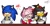 Size: 736x388 | Tagged: dead source, safe, artist:meggie-meg, amy rose, shadow the hedgehog, sonic the hedgehog, hedgehog, 2015, blushing, bowl, chopsticks, cross popping vein, eating, eyes closed, female, food, frown, hands together, heart, holding something, looking away, looking offscreen, male, ramen, simple background, smile, table, trio, white background