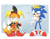 Size: 1200x931 | Tagged: safe, artist:yellowhellion, miles "tails" prower, sonic the hedgehog, fox, hedgehog, 2015, abstract background, alternate outfit, blushing, clothes, crown, duo, duo male, eye twitch, frown, holding something, jester outfit, male, signature, sniggering, sonic and all-stars racing transformed, standing, unamused, wand