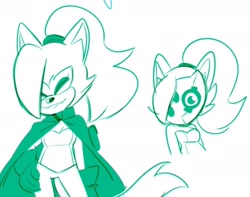 Size: 1280x1008 | Tagged: safe, artist:neonspindash, whisper the wolf, wolf, 2019, eyes closed, mask, mask over eyes, monochrome, simple background, smile, solo, solo female, white background