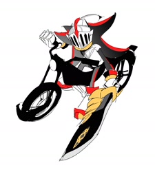 Size: 1652x1836 | Tagged: safe, artist:guitar_00000001, shadow the hedgehog, sonic and the black knight, 2025, helmet, holding something, motorcycle, simple background, sir lancelot, solo, sword, weapon, white background