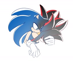 Size: 2000x1667 | Tagged: safe, artist:guitar_00000001, shadow the hedgehog, sonic the hedgehog, 2025, duo, gay, hugging, shadow x sonic, shipping, simple background, white background