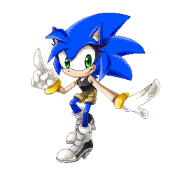 Size: 300x300 | Tagged: safe, artist:thegreatrouge, sonic the hedgehog, oc, oc:clear the hedgehog, hedgehog, alternate outfit, alternate shoes, clothes, eyelashes, female, gender swap, gloves, heels, looking at viewer, pixel art, pointing, shorts, simple background, smile, smiling at viewer, solo, solo female, tank top, transparent background