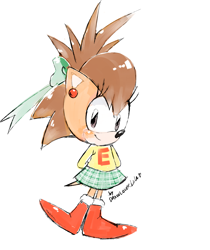 Size: 1192x1420 | Tagged: safe, artist:drawloverlala, hedgehog, 2017, blushing, cute, eimi the hedgehog, eimibetes, female, hands behind back, simple background, smile, smiling at viewer, solo, solo female, sonic the hedgehog (shogakukan), standing, standing on one leg, white background