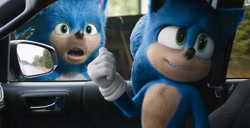 Size: 660x339 | Tagged: safe, sonic the hedgehog, hedgehog, sonic the hedgehog (2020), car, design comparison, duo, edit, edited screencap, meme, meme template, screencap, self paradox, sonic pointing at window, vehicle