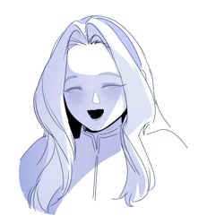 Size: 1844x2000 | Tagged: safe, artist:guitar_00000001, maria robotnik, human, 2025, eyes closed, monochrome, mouth open, simple background, smile, solo, white background