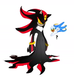 Size: 1698x1776 | Tagged: safe, artist:guitar_00000001, shadow the hedgehog, 2025, donald duck, doom shadow, kingdom hearts, question mark, simple background, solo, standing, white background