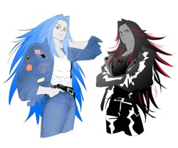 Size: 2000x1663 | Tagged: safe, artist:guitar_00000001, shadow the hedgehog, sonic the hedgehog, human, 2025, arms folded, duo, humanized, jacket, necklace, simple background, standing, white background