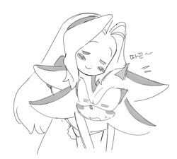 Size: 1098x989 | Tagged: safe, artist:guitar_00000001, maria robotnik, shadow the hedgehog, human, 2025, blushing, duo, eyes closed, greyscale, hugging, hugging from behind, korean text, monochrome, mouth open, simple background, sketch, smile, white background