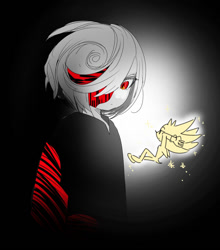 Size: 1291x1470 | Tagged: safe, artist:guitar_00000001, sage, sonic the hedgehog, super sonic, sonic frontiers, 2025, duo, hands behind head, looking at each other, looking at them, super form