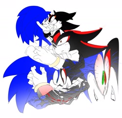 Size: 1669x1617 | Tagged: safe, artist:guitar_00000001, shadow the hedgehog, sonic the hedgehog, 2025, duo, looking at each other, looking at them, simple background, white background