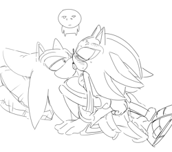 Size: 2000x1760 | Tagged: suggestive, artist:guitar_00000001, shadow the hedgehog, sonic the hedgehog, 2025, blushing, duo, gay, greyscale, kiss, lidded eyes, monochrome, pillow, shadow x sonic, shipping, simple background, sketch, white background
