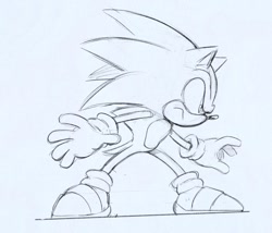 Size: 1035x886 | Tagged: safe, artist:thomas_rsvd, sonic the hedgehog, hedgehog, 2022, frown, greyscale, male, monochrome, simple background, sketch, solo, standing, white background