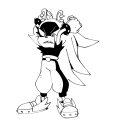 Size: 1500x1565 | Tagged: safe, artist:thomas_rsvd, surge the tenrec, tenrec, alternate hairstyle, female, greyscale, hair down, idw sonic the hedgehog, monochrome, sharp teeth, simple background, sketch, solo, standing, white background