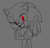 Size: 379x362 | Tagged: safe, artist:panamona, sonic the hedgehog, 2026, alternate eye color, alternate version, grey background, greyscale, looking at viewer, monochrome, mouth open, red eyes, simple background, smile, solo, standing
