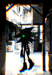 Size: 498x718 | Tagged: safe, artist:nahandraw, shadow the hedgehog, hedgehog, 2026, chromatic aberration, male, outdoors, solo