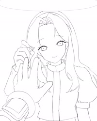 Size: 1639x2048 | Tagged: safe, artist:brushteethjaxx, maria robotnik, human, duo, female, greyscale, holding something, monochrome, pov, simple background, sketch, smile, white background