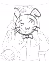 Size: 1639x2048 | Tagged: safe, artist:brushteethjaxx, maria robotnik, human, drawing, duo, female, greyscale, holding something, monochrome, pov, simple background, sketch, smile, white background
