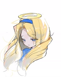 Size: 2075x2614 | Tagged: safe, artist:brushteethjaxx, maria robotnik, human, female, halo, lidded eyes, simple background, solo, white background