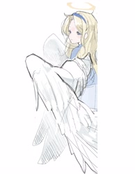 Size: 2250x2900 | Tagged: safe, artist:brushteethjaxx, maria robotnik, human, angel, angel wings, female, halo, simple background, sketch, solo, white background, wings