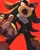 Size: 1048x1302 | Tagged: safe, artist:brushteethjaxx, shadow the hedgehog, hedgehog, fangs, from below, looking at viewer, male, mouth open, red background, sharp teeth, simple background, solo, standing, teeth