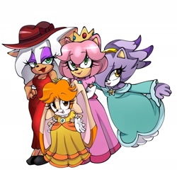 Size: 2148x2148 | Tagged: safe, artist:@kepp4352, amy rose, blaze the cat, cream the rabbit, rouge the bat, pauline, princess daisy, princess peach, rosalina