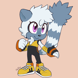 Size: 1024x1024 | Tagged: safe, artist:panpuntastic, tangle the lemur, lemur, 2025, beige background, chibi, cute, female, flat colors, signature, simple background, smile, solo, standing, tangabetes