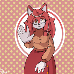 Size: 1280x1280 | Tagged: safe, artist:perhien, conductor's wife, dog, 2023, :3, akita, clothes, female, lidded eyes, looking at viewer, signature, skirt, smile, smiling at viewer, solo, sweater, waving