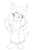 Size: 1280x1920 | Tagged: safe, artist:raccoonshinobi, conductor's wife, dog, 2023, akita, clothes, dress, female, hands behind back, line art, looking offscreen, monochrome, shoes, simple background, smile, solo, standing, white background