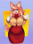 Size: 1280x1726 | Tagged: safe, artist:jamoart, conductor's wife, dog, 2026, akita, bolero, clothes, dress, eye clipping through hair, female, lidded eyes, looking at viewer, mouth open, open smile, outline, smile, smiling at viewer, solo, standing, sweater dress, waving