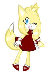 Size: 400x609 | Tagged: safe, artist:lilacthefoxxe, zooey the fox, fox, 2017, female, mouth open, simple background, smile, solo, standing, white background, wink