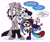 Size: 2048x1740 | Tagged: safe, artist:jesterjesteringjesterly, 2026, agender, alternate universe, blackwood the ermine, dialogue, duo, english text, ermine, fangs, lunar the suger glider, male, mouth open, open smile, pawpads, simple background, smile, soleil the sugar glider, speech bubble, standing, sugar glider, talking, text, white background