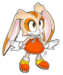 Size: 1079x1280 | Tagged: safe, artist:huwon, cream the rabbit, rabbit, 2018, female, looking offscreen, mouth open, open smile, simple background, solo, standing, style emulation, uekawa style, white background
