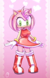 Size: 824x1280 | Tagged: safe, artist:huwon, amy rose, hedgehog, 2018, female, furbooru import, heart, looking at viewer, mouth open, open smile, shading practice, signature, smile, smiling at viewer, solo, standing
