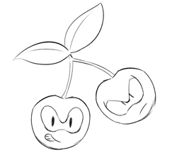 Size: 1342x1175 | Tagged: safe, artist:nenemyun, shadow the hedgehog, sonic the hedgehog, 2026, cherry, cursed, duo, food, frown, fruit, leaf, line art, looking at viewer, simple background, smile, species swap, wat, what has science done, white background