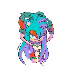 Size: 2048x2048 | Tagged: safe, artist:shadow3love, oc, oc:purity the hedgehog, hedgehog, 2026, belt, bodysuit, cleavage, clothes, eyeshadow, female, gloves, lidded eyes, looking at viewer, oc only, signature, smile, smiling at viewer, solo