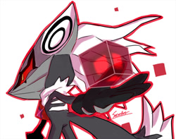 Size: 1000x788 | Tagged: safe, artist:secretter_zgwl, infinite the jackal, jackal, sonic forces, cube, infinite's mask, male, mask, signature, simple background, solo, white background