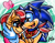 Size: 3850x2975 | Tagged: safe, artist:jayfoxfire, sally acorn, sonic the hedgehog, chipmunk, hedgehog, 2026, abstract background, archie sonic the hedgehog, artist name, duo, english text, female, hand on another's cheek, heart, looking at each other, male, open mouth, open smile, sally x sonic, sally's ringblader outfit, scarf, shipping, smile, smiling at each other, star (symbol), straight, tongue