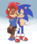 Size: 2500x3000 | Tagged: safe, artist:classicsonicsatam, sally acorn, sally mcacorn, sonic the hedgehog, chipmunk, hedgehog, 2021, archie sonic the hedgehog, briefcase, duo, female, gradient background, heart, holding something, kiss, kiss on cheek, lawyer, male, one eye closed, sally x sonic, shipping, smile, smiling at each other, standing, straight, thumbs up