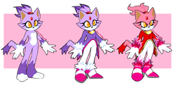 Size: 3104x1500 | Tagged: safe, artist:squidddkiddd, blaze the cat, burning blaze, cat, 2021, barefoot, blazebetes, clothes, cute, eyelashes, female, fur markings, looking offscreen, paws, signature, solo, standing, super form, triality